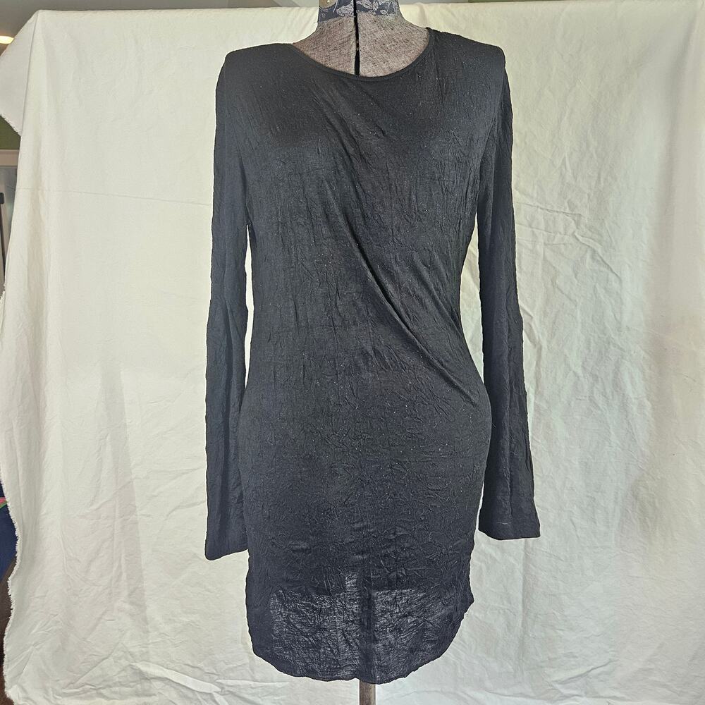 Black long sleeve crinkle Strenesse Gabriele Strehle Shift Dress Size 8